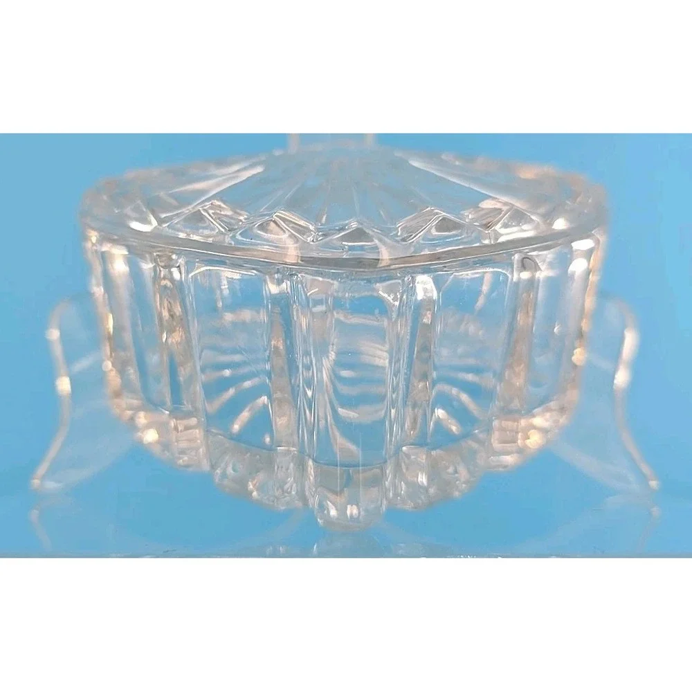 Vintage Heart Shaped Crystal Trinket Jewelry Box W/ Lid- Some‎ Small Chips